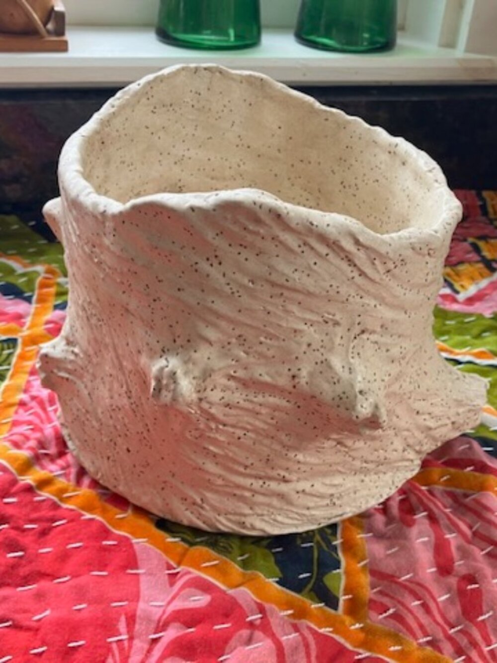 Elegant Handmade Faux-Bois Ceramic Planter